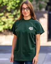 T-shirt Matsunaga vert, porté par Eva Ici Japon Corp, de face